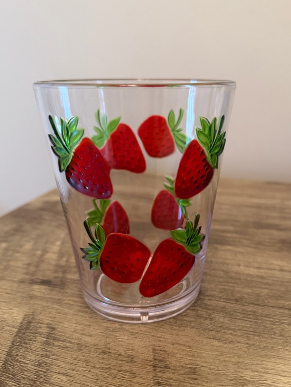 Two Clear Strawberry design plastic cups